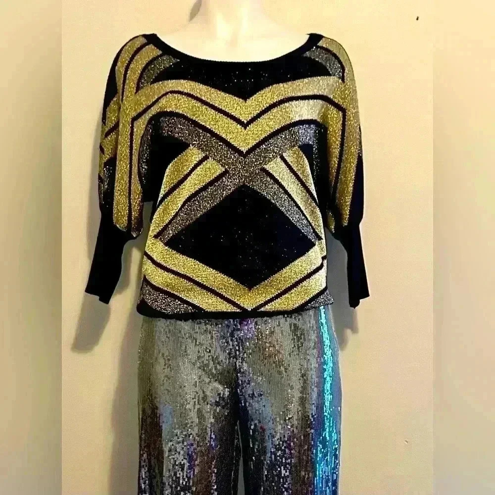 Worthington sz M women’s party, black, gold, grey sparkly top
